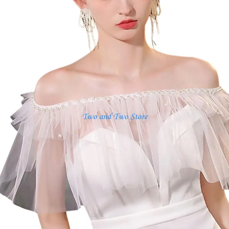 

HX6F Hand Sewn Pearls Ceremony Shawl Elegant Double Strand Pearls Wedding Shawl