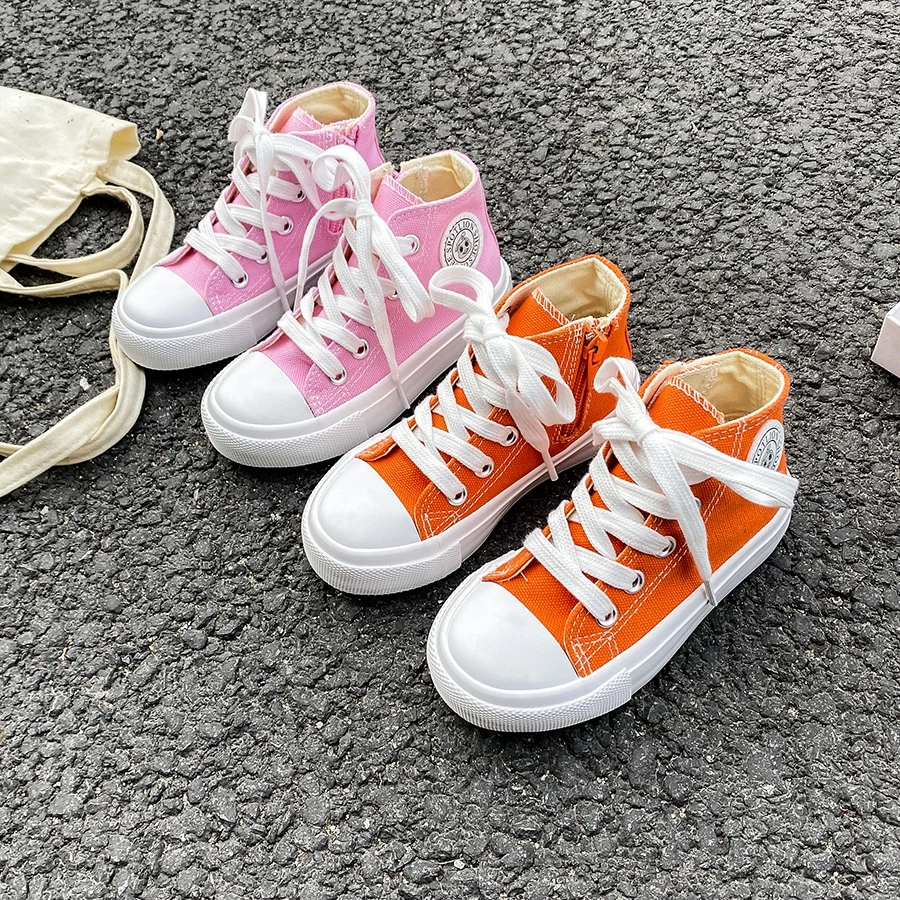 9017 Solid Color Fashionable Children's Canvas Shoes with Breathable Midsole, White Cloth Shoes, Baby's White Shoes, Midsole Sne