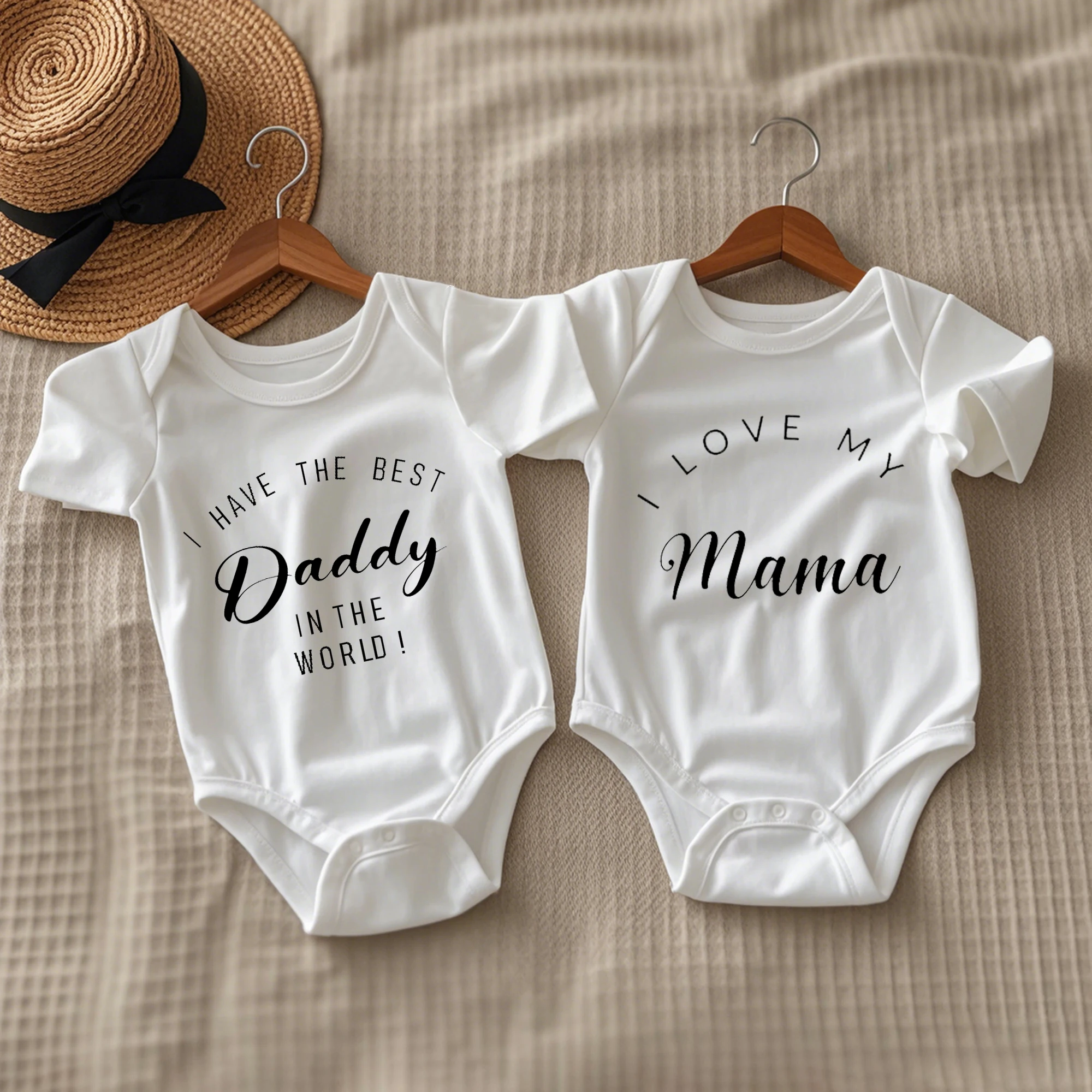 Mama Daddy Printed Newborn Boy Girl Bodysuits Cotton Summer Short Sleeve Jumpsuits Spring Long Sleeve Romper