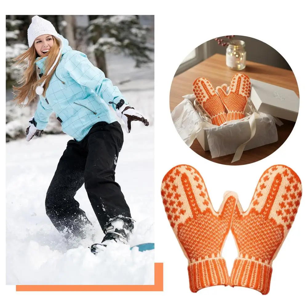 

Hide Middle Finger Mittens Nordic Knit Appearance Gentle Comfortable Thick Double-Knit For Harsh Snowy Days Outdoor Activities