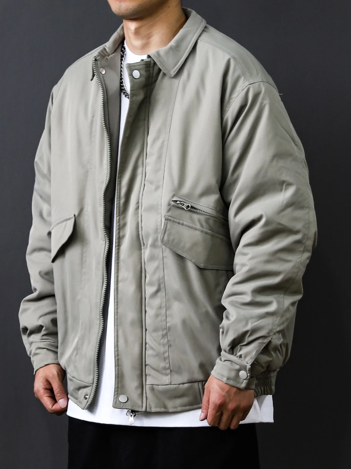 

Retro American Collar Men's Jaet Outdoor Warmth Windproof Cotton Workwear Autumn Winter Thiened Faion Urban Sle