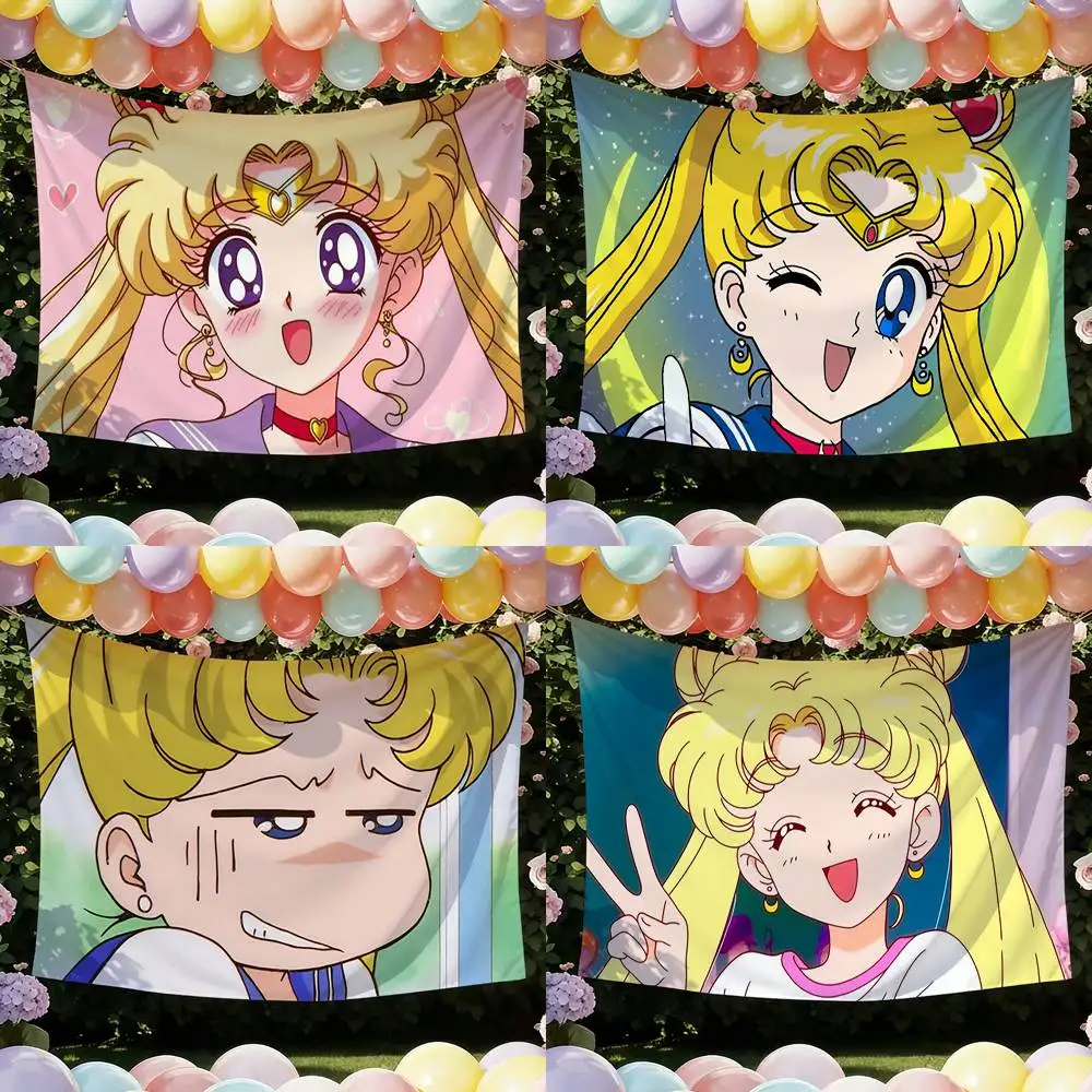 Cartoon S-Sailor M-Moons Flags Wall Hanging Tapestry Outdoor Garage Room Decorative flag Background Blanket