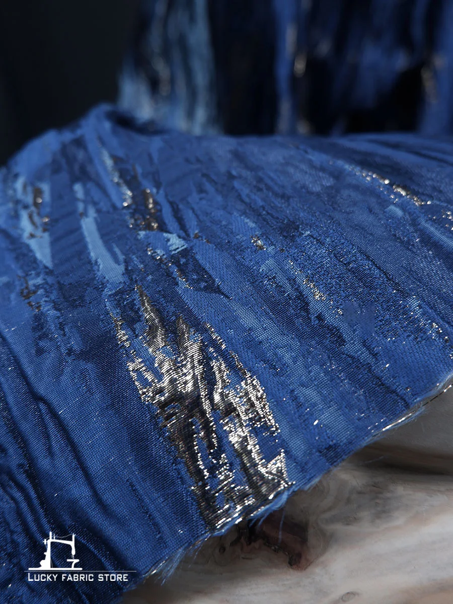 

Blue Ocean Oil Painting Creative Retro Three-dimensional Glitter Texture Jacket Pants Skirt Jacquard Fabric Designer Fabric