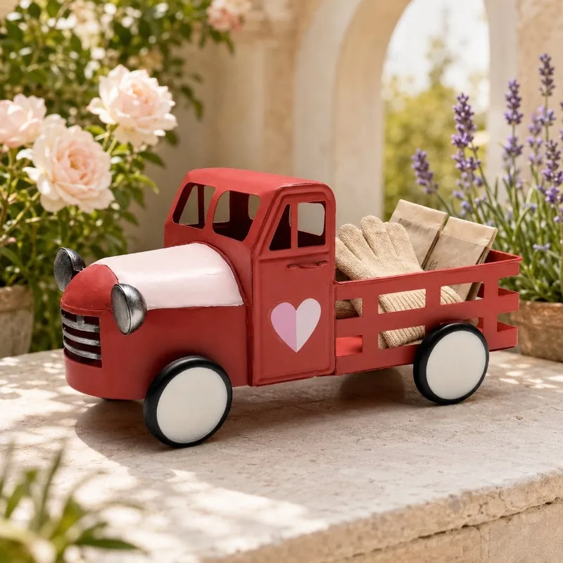Creative Wrought Iron Pickup Truck Shape Flower Pot Outdoor Courtyard Balcony Succulent Plant Bonsai Pot Craft Garden Decoration