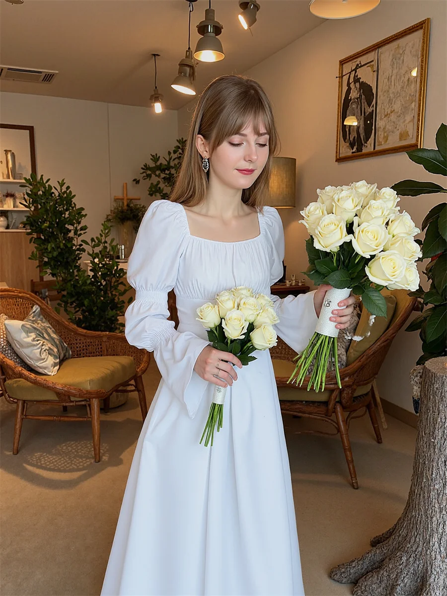 فساتين نسائية للحفلات النسائية أنيقة بياقة مربعة قابلة للطي وفتحة جانبية وفتحة عالية ومقسمة وفتحة مجوفة