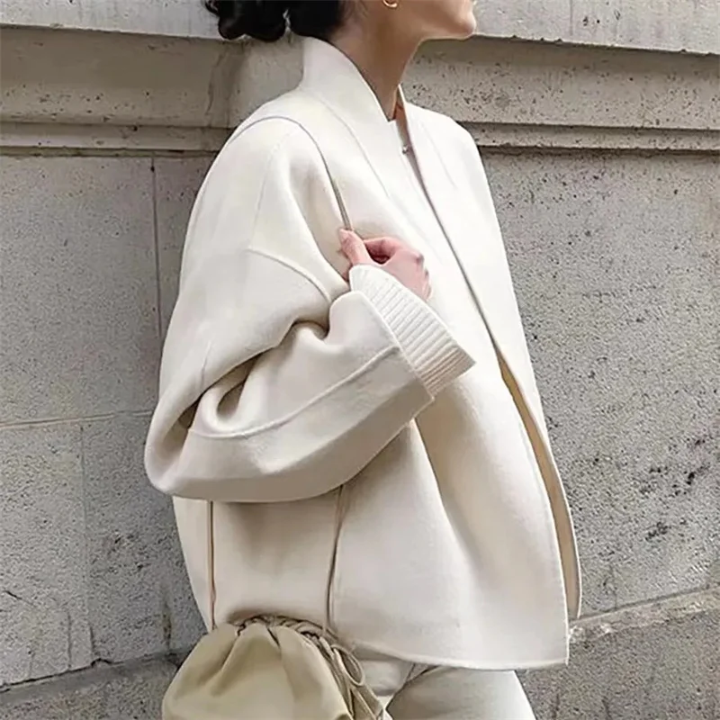 European and American Style New Loose Temperament Long Sleeved Short Woolen Jacket Loose Fitting Short Jacket Simple Commuting