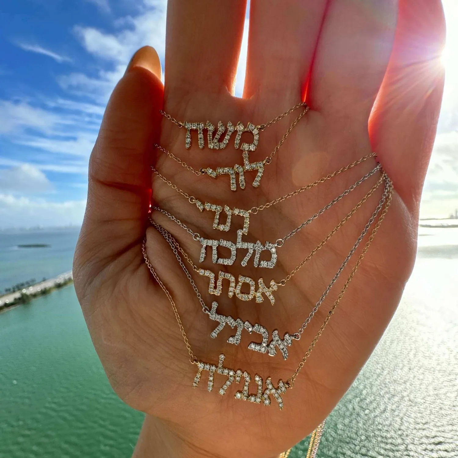 Custom Hebrew 3D Name Necklace 925 Silver Personalized Hebrew Diamond Nameplate Necklace Luxury Zircon Jeweley Gift for Her