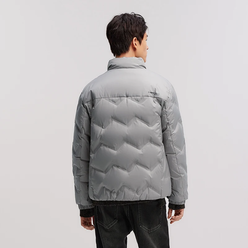 Semir Down Jacket Men Winter No Quilting Line Printed Stand Collar Simple Versatile Lightweight Coat