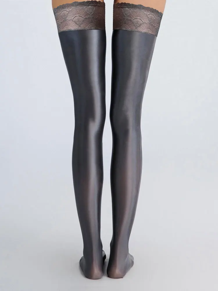 Lace Sock Mouth Stocking Sexy High Elastic Above Knee Satin Shiny Smooth Stocking Slim Leg Fashion Club Lingeries