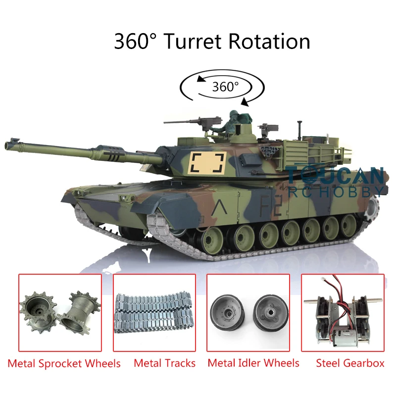 1/16 Heng Long RTR Tanque de radiocontrol 7.0 Pistas metálicas mejoradas M1A2 Abrams 3918 360 °   Coche teledirigido de torreta TH17814-SMT4