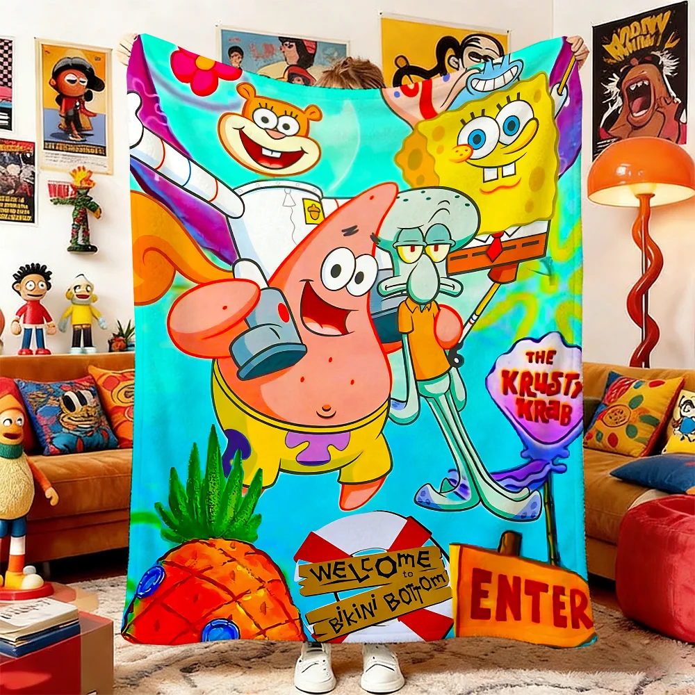 Manta de Sofá de Bob Esponja, Cobija para Cama, Decoración del Hogar, Colchas de Anime, Manta Doble para Picnic