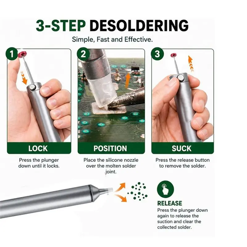ABRU-For Solder Suction Tool Manual Desoldering Pump Silicone-Tip No Clog For Solder Removal Accessory For Soldering Sucker