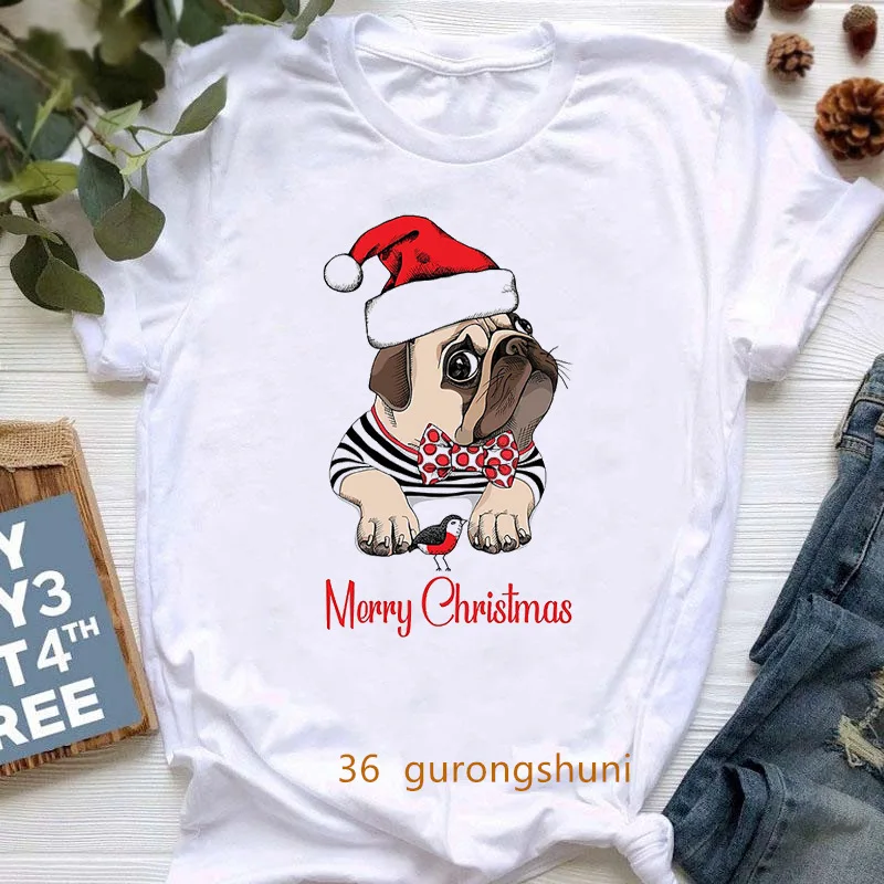 Women Christmas Dachshund Reindeer Print T Shirt Cute Cartoon Dog Graphic Short Sleeve Round Neck Casual Holiday Tees