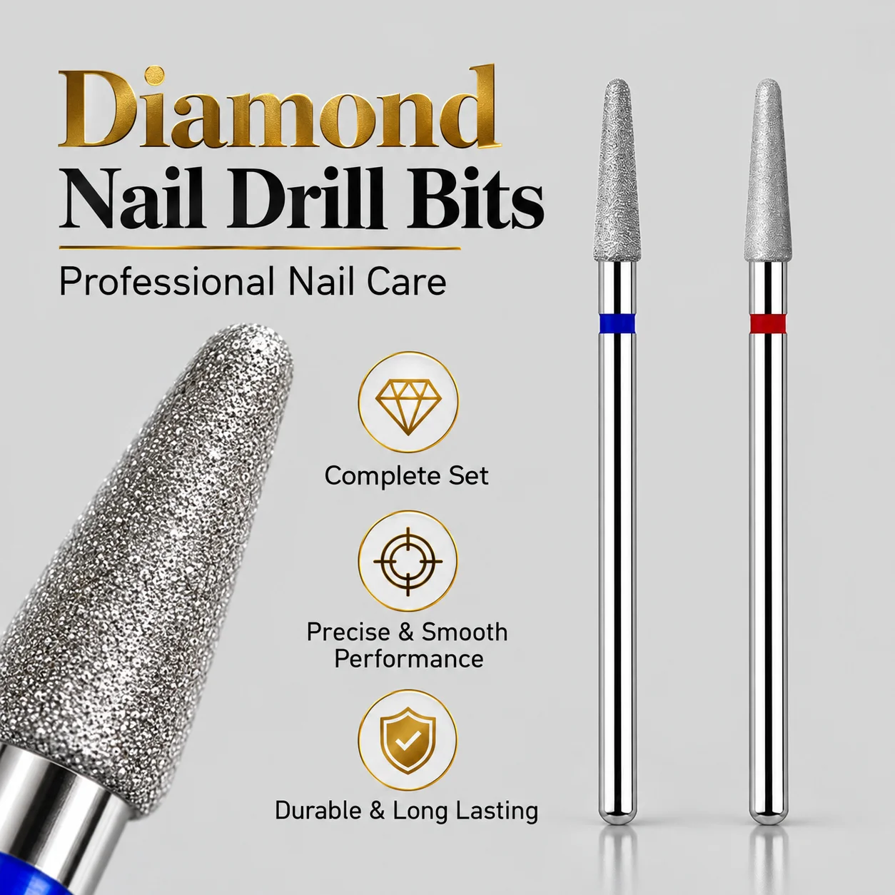 2mm Nail Drill Bit 2PCS Medium Fine Grit Diamond Milling Cutter for Manicure Pedicure E-File Bits Nail File Cuticle Burrs Remove