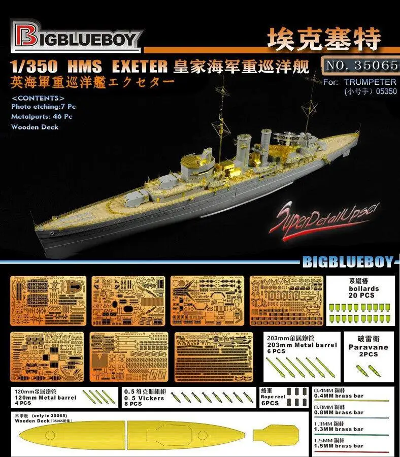 Big Blue Boy 1/350 HMS Heavy Cruiser Exeter (40 metalparts, 7 PE & woodendeck)