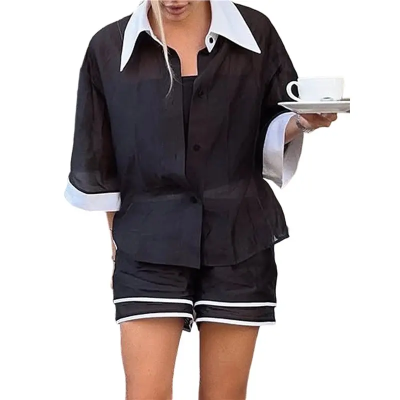 

CYL-Women Sets 2 Piece Soft Short Sleeve Top And Shorts Set