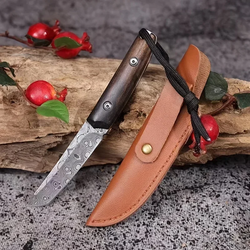 

The new Damascus steel outdoor knife, portable EDC pocket knife with scabbard, is suitable for outdoor camping and travel