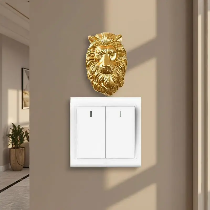 Resin Golden Animal Switch Cover Creative Elephant Lion Head Design Modern Wall Decor for Living Room Bedroom Home Ornament
