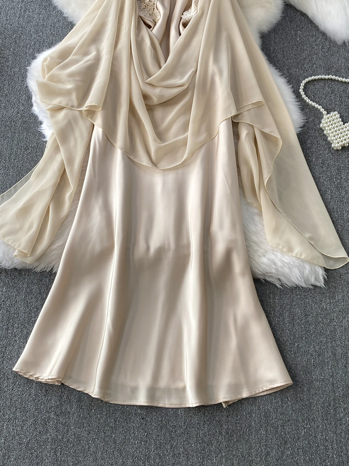 우아한 3D 플로럴 레이스 헤비 자수 V넥 모닝 로브 드레스 여성 여름 고급 새틴 드레스 한국 스타일 A라인 스커트