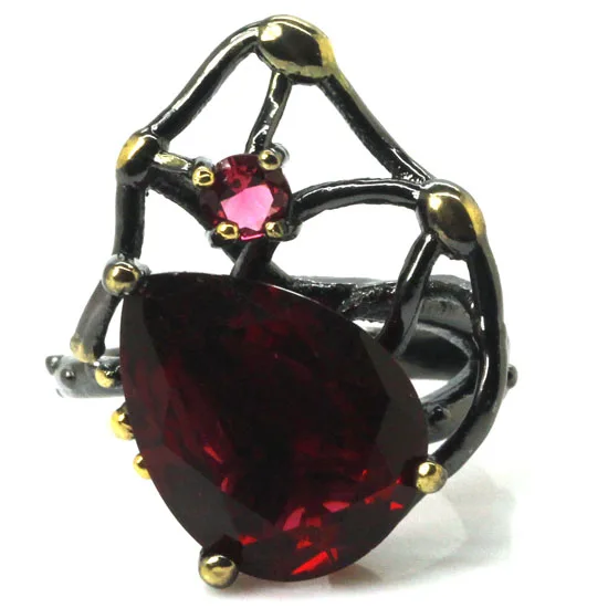 25x20mm Neo-Gothic Pink Raspberry Tourmaline Smoky Topaz Peridot London Blue Topaz Black Gold Silver plated Rings view 6