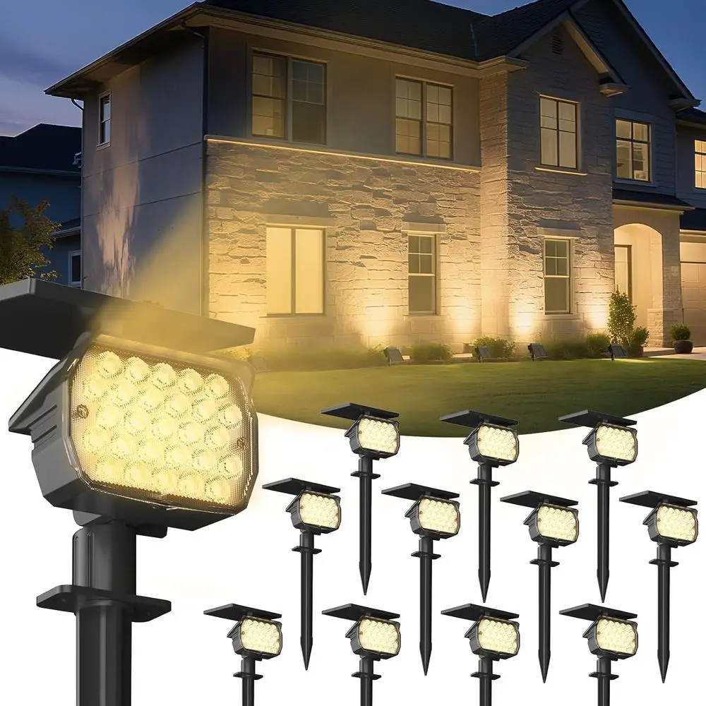 

Outdoor Waterproof LED Spotlights, 12 Pack, Warm White, 27 LEDs, 3 Lighting Modes for Yard and Garden Pathways