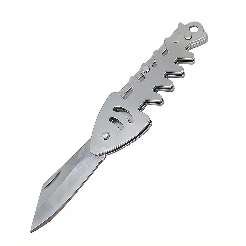 New Fish Bone Creative Unboxing Knife with Hanging Key, Metal Pocket Mini Stainless Steel Multifunctional Portable Folding Knife