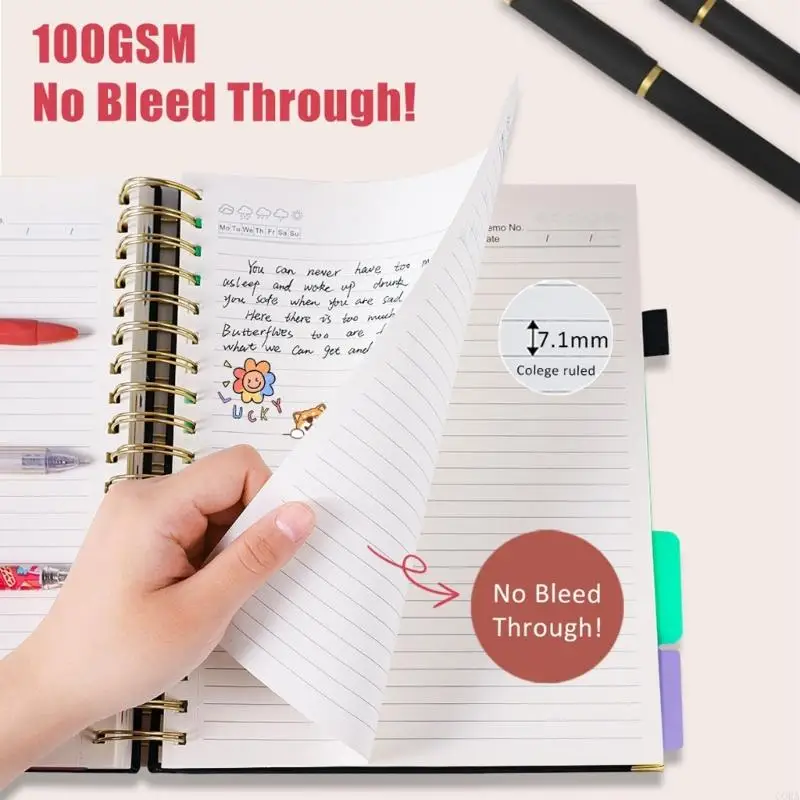 CORA PU Leather Cover Paper Notebook With 300 Pages Wide Lined Twin Coil Binding Writing Journal For Writers and Students