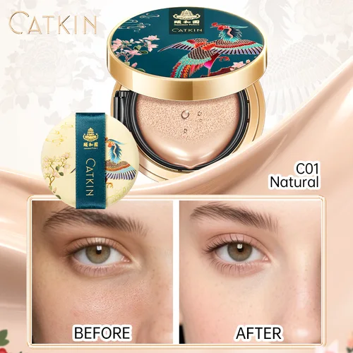 Catkin Phoenix Cushion Foundation Cobertura total, Acabado satinado transparente, Recambio incluido, Beige claro