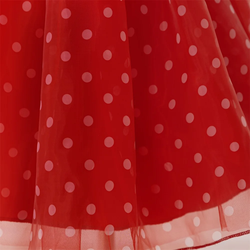 Girls Dot Princess Dresses Party Dress For Girl Kids Red Birthday Baptism Tutu Gown Children Baby Collar Clothes  Fashion Wear