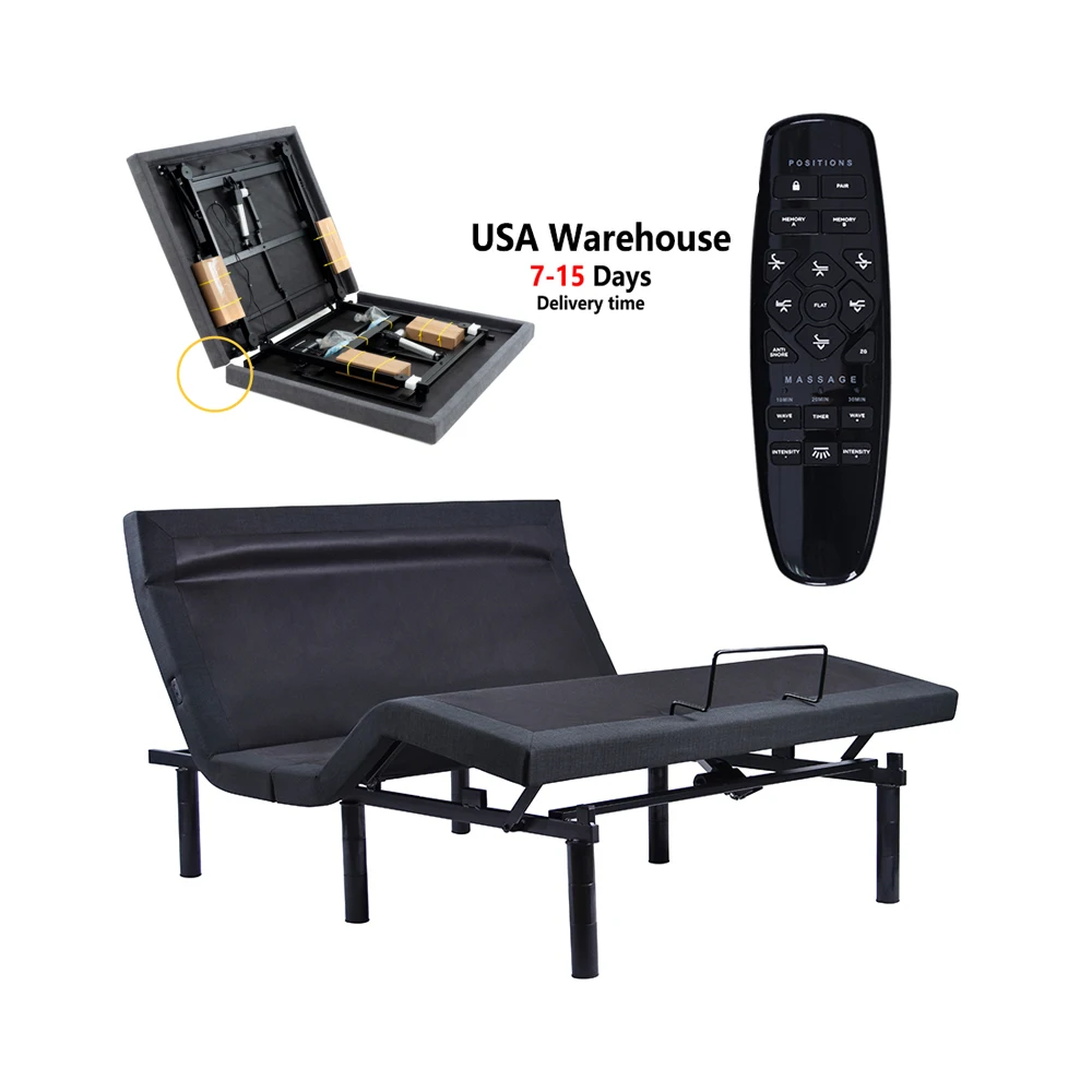 King Size Bluetooth Control  Adjustable Bed Frame with LED Light Massage Function for Bedroom Sleep