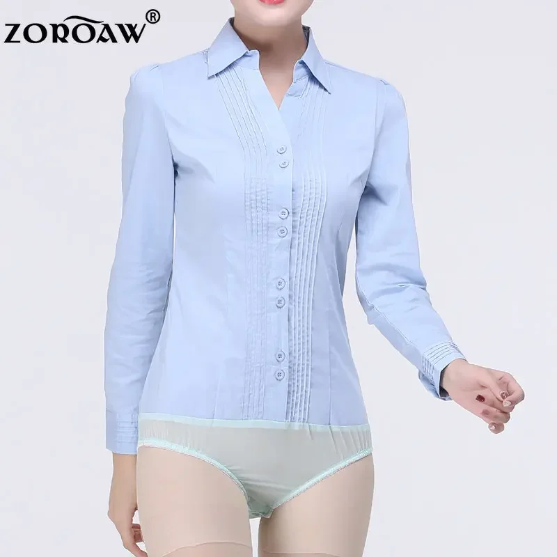 Elegant Bodysuits for Women, Long Sleeved Blouse for Ladies, Blue Body Shirt, Collar Tops, Female Clothing, Office Lady New 2023