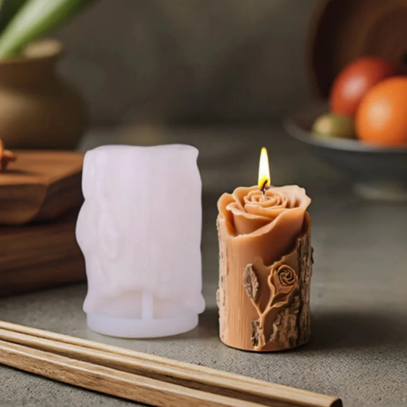 

3D Rose Stump Aromatherapy Candle Silicone Mold DIY Creative Rose Bud Gypsum Resin Casting Mold Home Fragrance Accessories