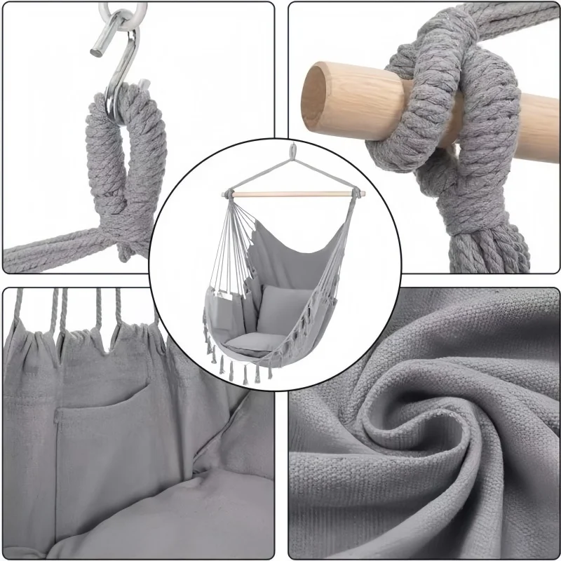 Portable Outdoor Garden High Load Bearing Hanging Rope Swing Half-wrapped Canvas Foldable Indoor Hammock Leisure Garden Chair