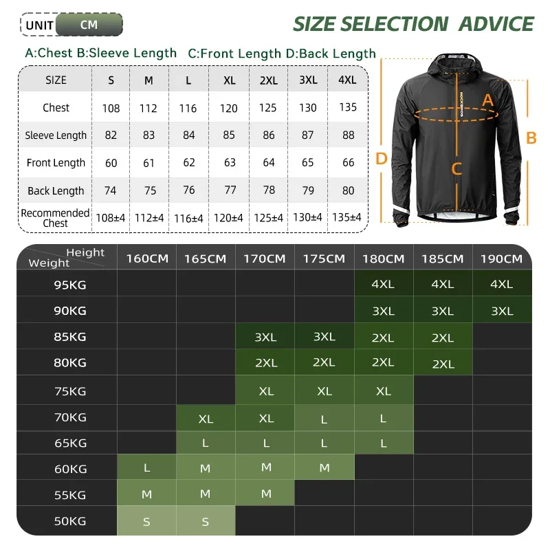 ROCKBROS Raincoat Cycling Waterproof Jacket Lightweight Motorcycle Rain Coat Breathable Reflective Hooded Outdoor Windbreaker