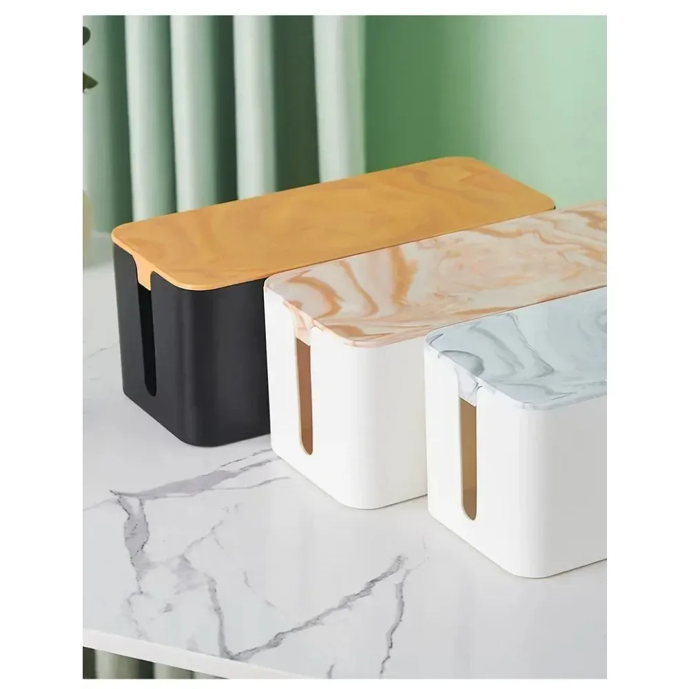 Cable Storage Box Power Strip Case Wooden Power Line Wire Management Organizer Anti-Dust Charger Socket Network Line Storage Bin