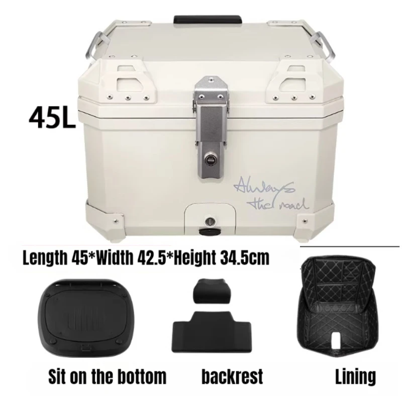 Motorcycle Tail Box Lockable Rear Top Case Helmet Storage Luggage Tour Box 36L 45L 57L Multiple Colors With Backrest Liner