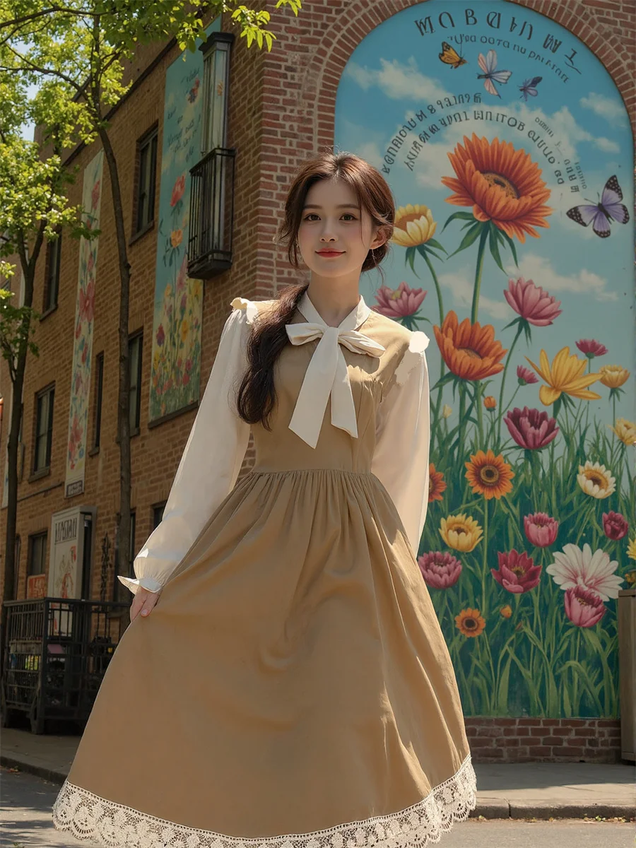 여성용 블랙 드레스 여성 긴 소매 레귤러 핏 프레피 스타일 가을 봄 린넨 컷아웃 반소매 폼핏 비대칭