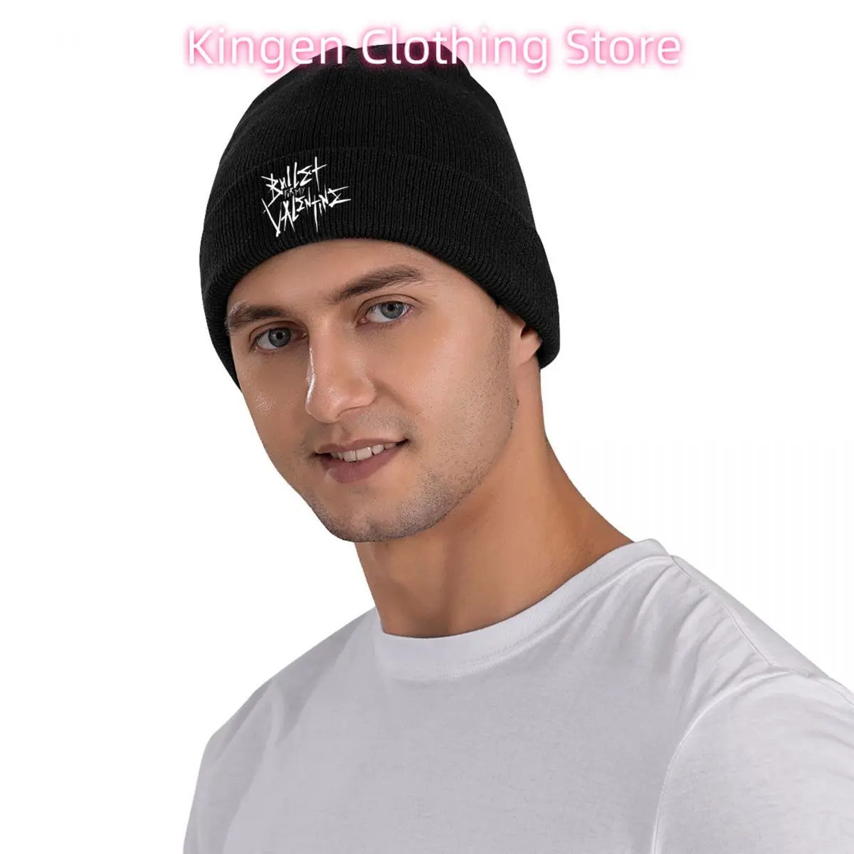 White Logo Bullet For My Valentine Beanie Hats Cute Caps Men Women Outdoor Knit Hat Spring Pattern Head Wrap Beanie Hat