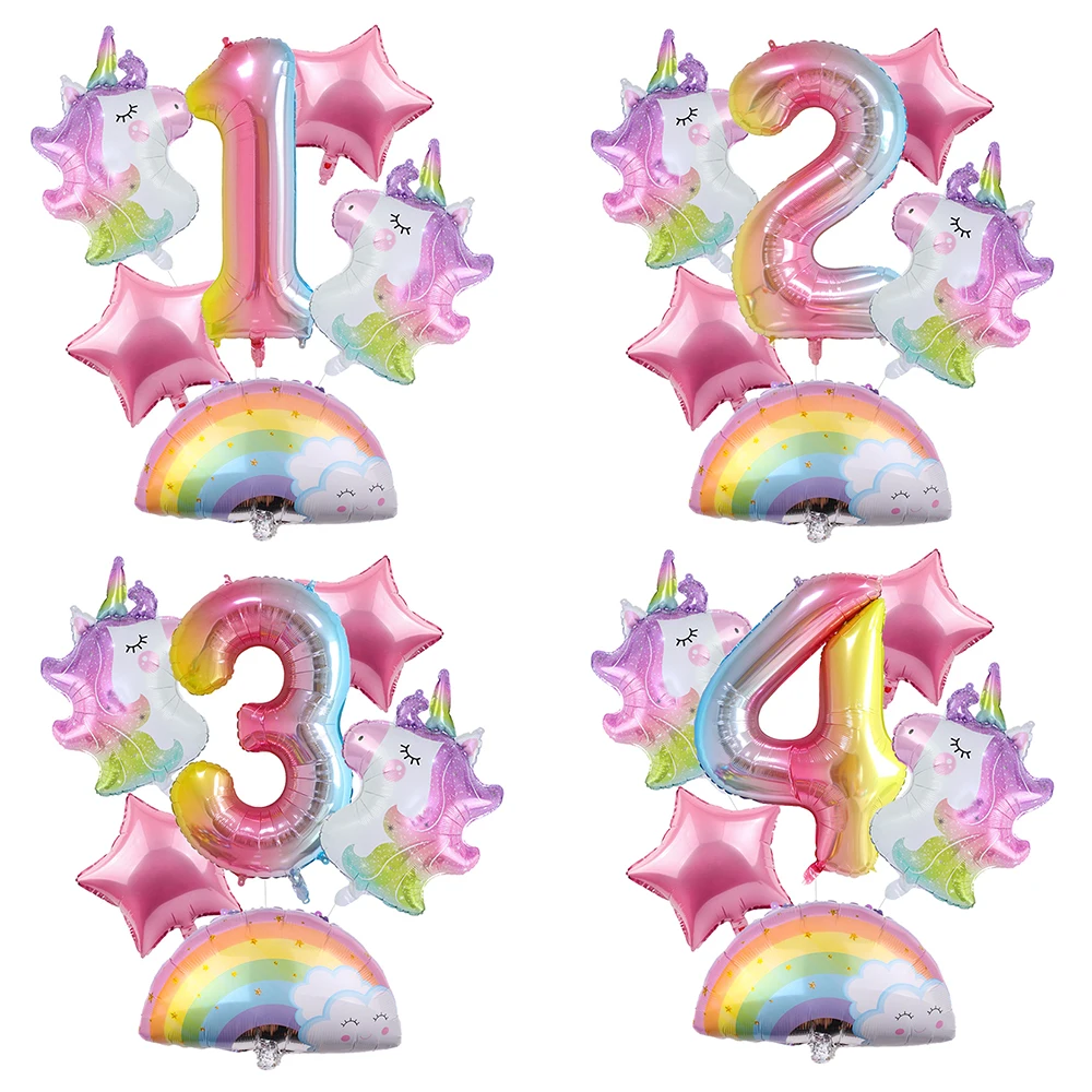 

Rainbow Cloud Unicorn Balloon 32Inch Gradient Number Foil Balloon Kids 1-9 Year Old Birthday Party Decoration Baby Shower Globos