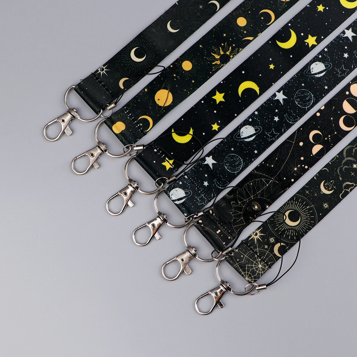 Moon and Star Lanyards for Keys Black Neck Strap For Card Badge Gym Keychain Key Holder DIY Hanging Rope Keyring Accessories