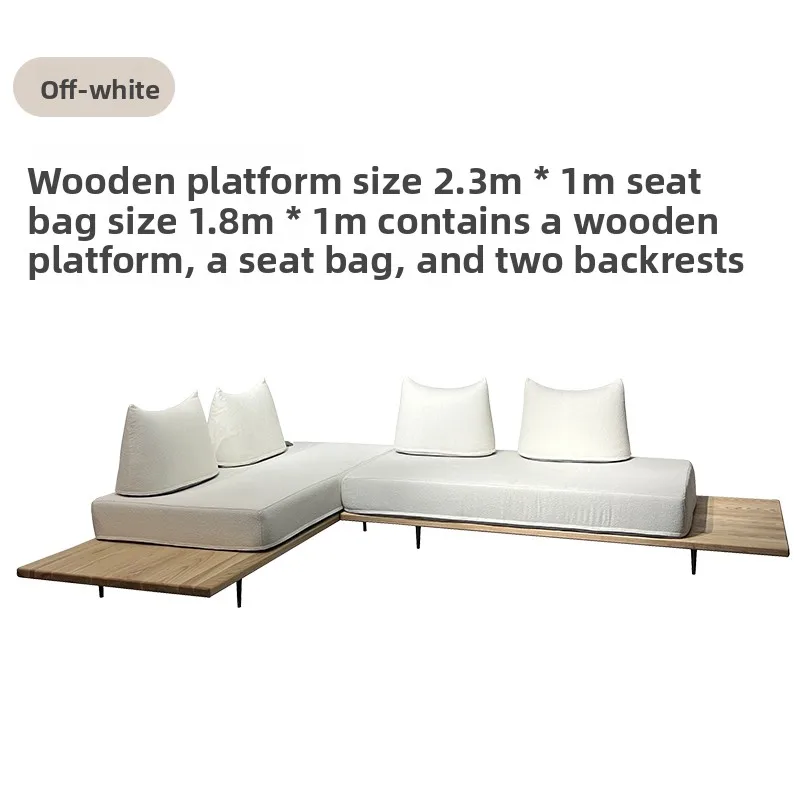 Japanese log cream wabi wind living room solid wood fabric three or four sofa