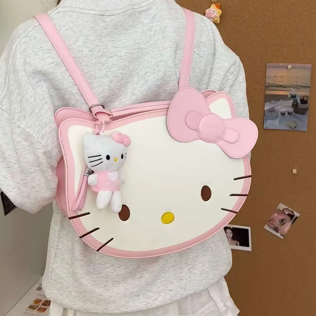 

Sanrio Hello Kitty Backpack Pink Cartoon Big Face Kitty Handbag Cute Girl Fashion Simple One-shoulder Crossbody Backpack Bag