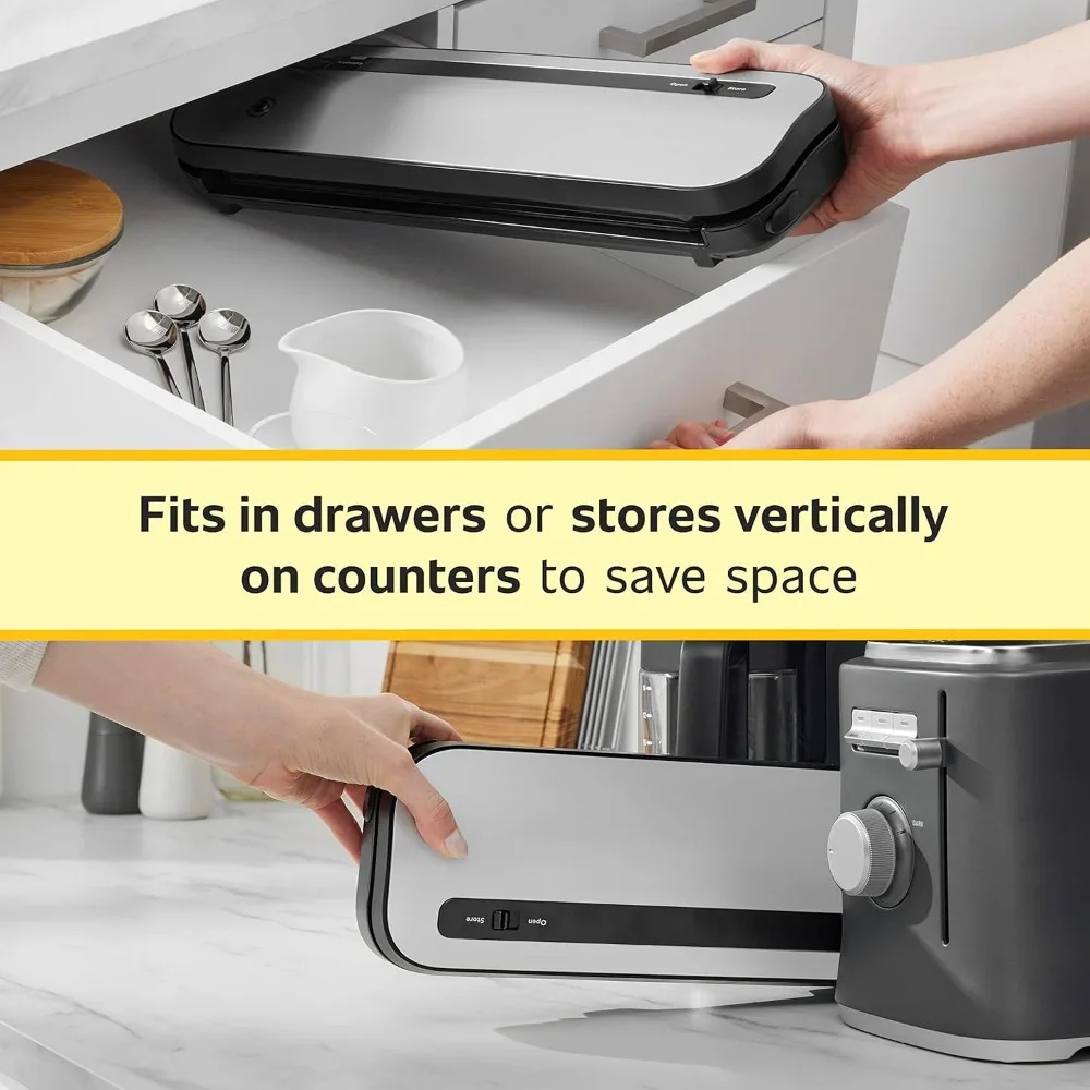 Oszczędzająca miejsce zgrzewarka próżniowa – z 5 workami i 1 rolką |   Urządzenie uszczelniające do przechowywania żywności w kuchni – kompaktowa konstrukcja