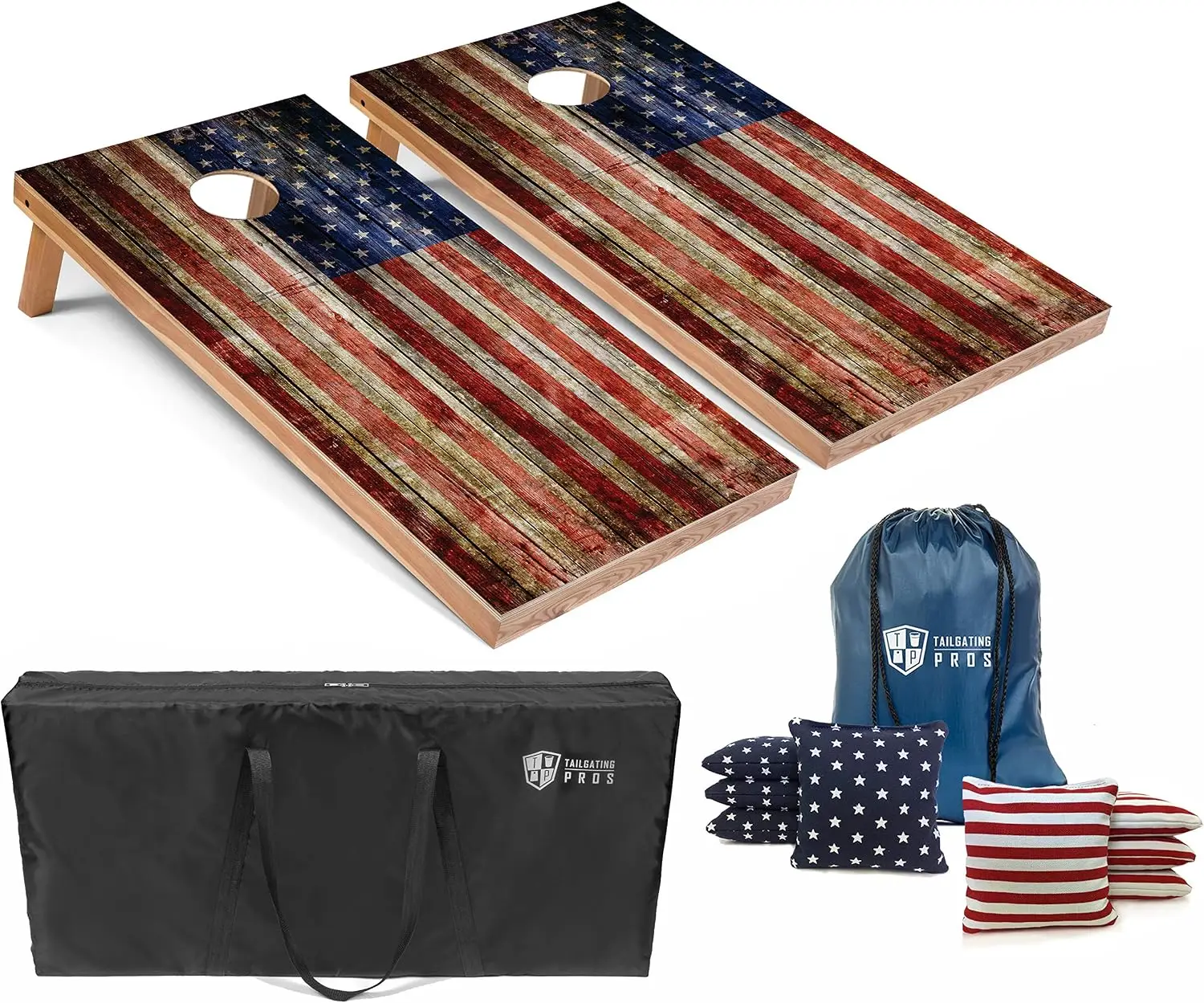 

American Themed Lightweight Corn Hole Board Set 4'x2' with Bean Bags & Carrying Case for Tailgating