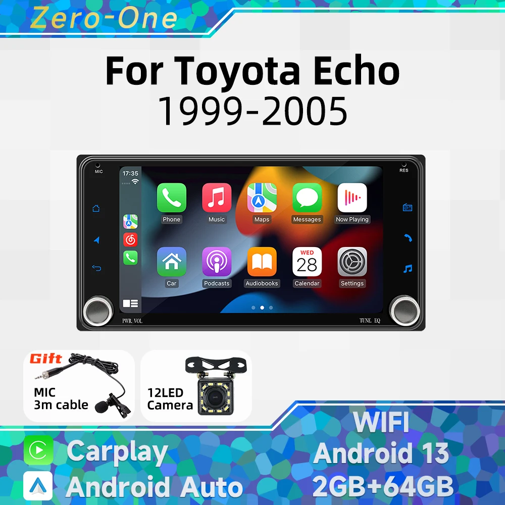 2Din 7" Screen Stereo Wireless Carplay Android Car Multimedia Radio for Toyota Echo 1999-2005 Head Unit GPS BT WIFI Navigation