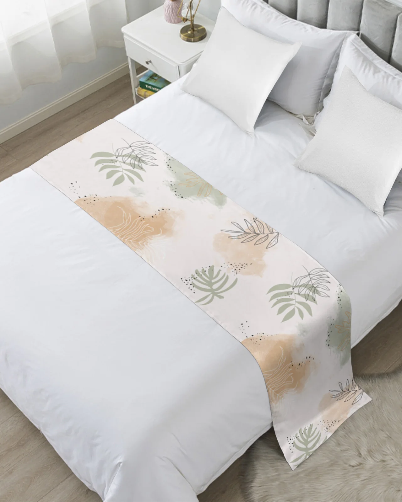 Abstract Tropical Plants Bed Runner Home Hotel Decoration Bed Flag Wedding Bedroom Bed Tail Towel