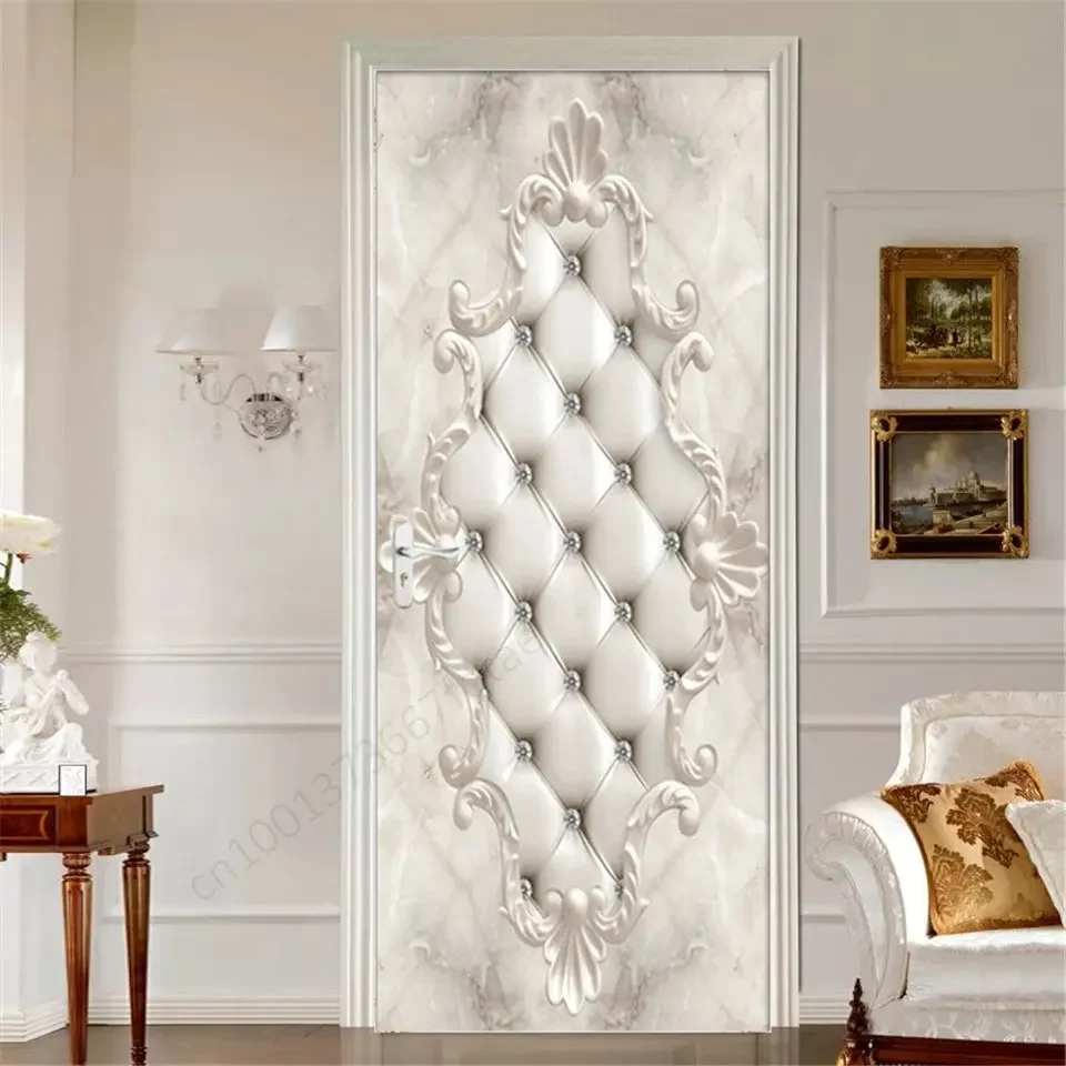 Europe Aesthetics Door Sticker Self Adhesive Wallpaper Decoration Relief Design Wall Art Mural Customize Full Door Wrap Cover