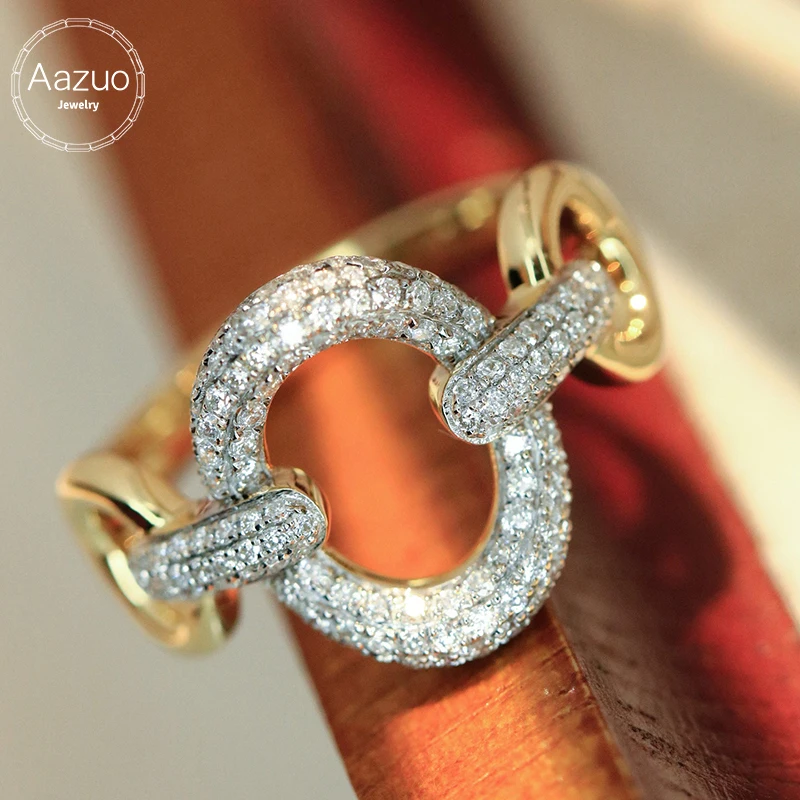Aazuo Fine Jewely, oro amarillo de 18 quilates, diamante natural de 0,48 quilates, anillos con forma de O de estilo vintage, regalo para mujer, fiesta de cumpleaños