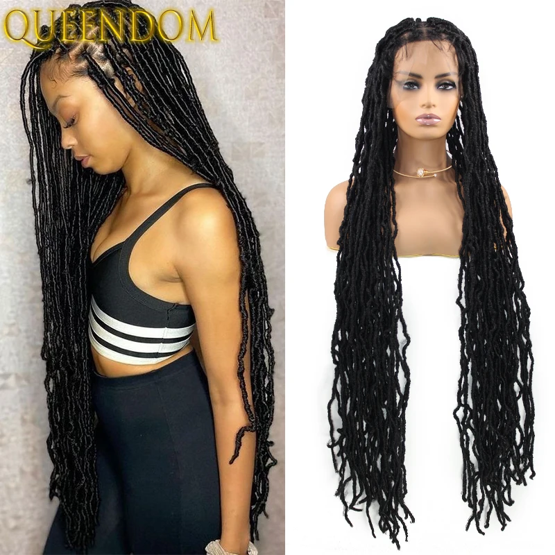 

40 Inch Knotless Twist Braid Wig Full Lace Butterfly Faux Locs Crochet Braids Wig Synthetic Box Braided Goddess Dreadlocks Wigs