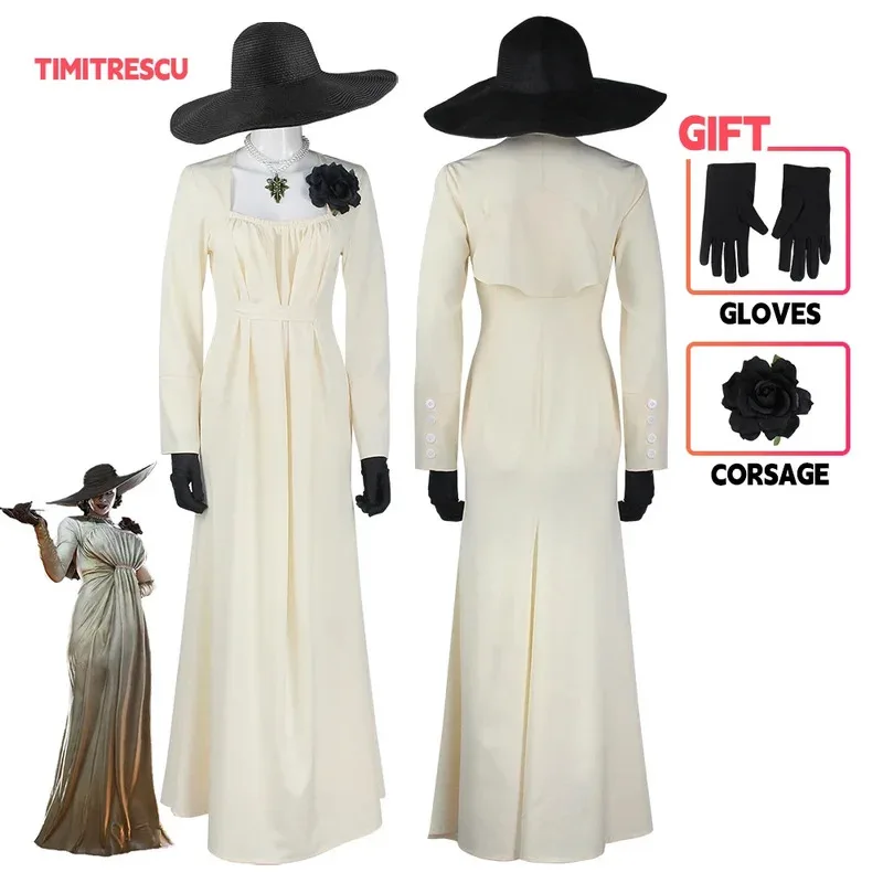 

Resident Evil Dresses Women Vampire Lady Alcina Dimitrescu Cosplay Costumes Square Collar Elegant Autumn Winter Clothes